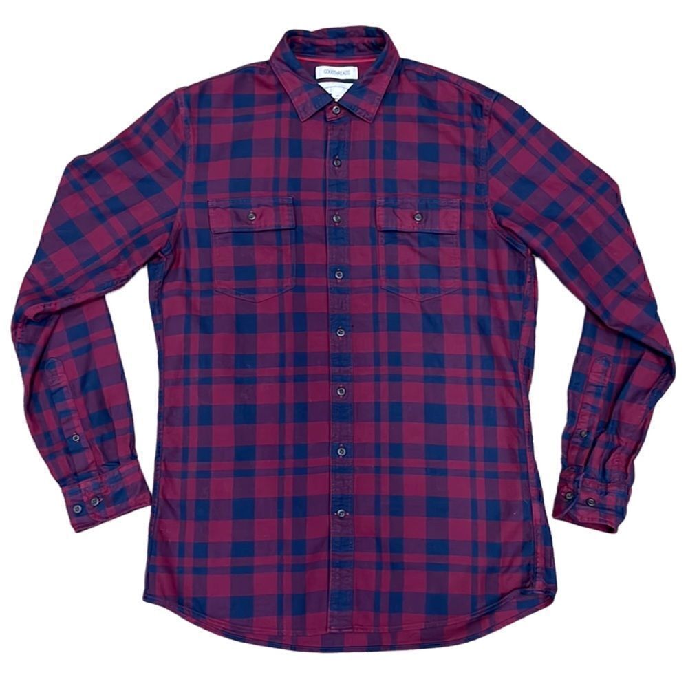 Goodthreads Men’s MT Standard Red & Black Plaid Long Sleeve Button Down Shirt